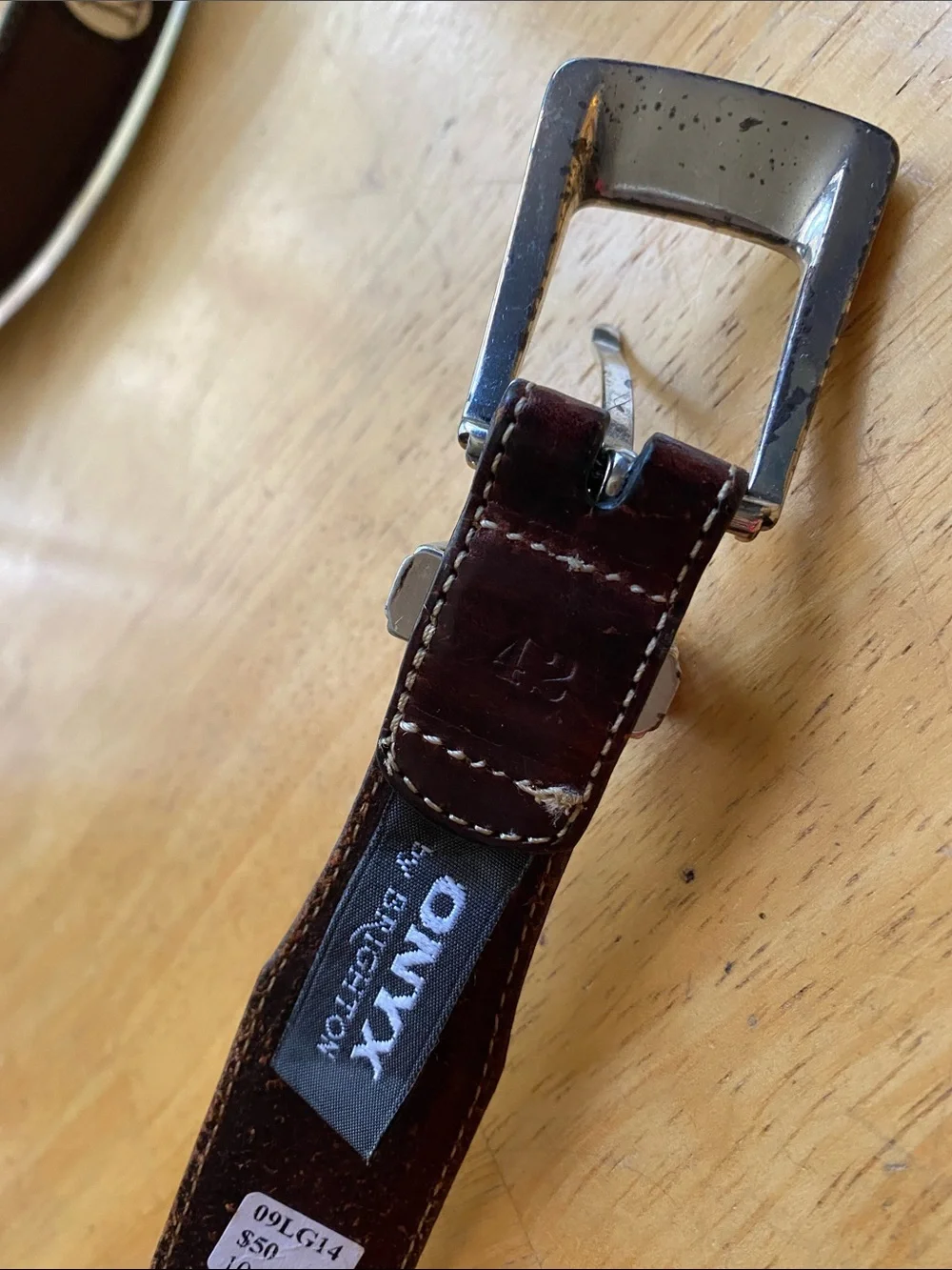 ! Onyx By Brighton 10407 Brown Tan Multi Grain Vintage Mens Leather Belt Size 42